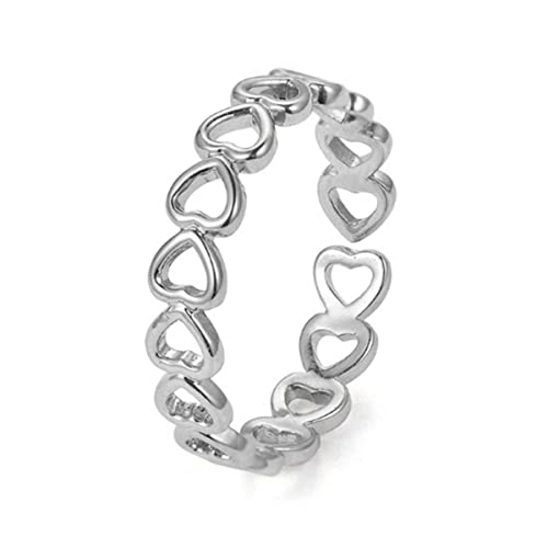 JPXXFM Silberne Farbe ausgehöhltes Herzform offenes Ring Design Süßes Mode Liebesschmuck für Frauen Mädchen Kind Geschenke Verstellbar von JPXXFM