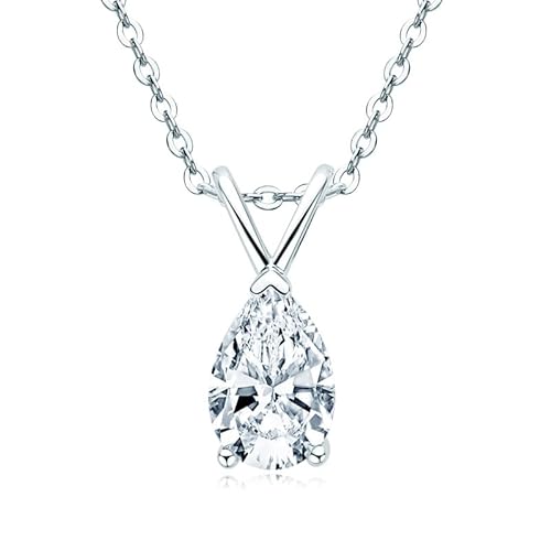 JPXXFM Sterling Silver 1.5ct Pear Cut D Color Real Moissanite Chain Pendant Necklaces for Women Jewelry von JPXXFM