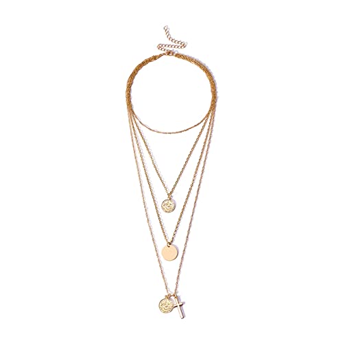 JPXXFM Strand Necklaces, Statement Necklace Chunky Adjustable Chain Necklace with Disc and Cross Pendant von JPXXFM