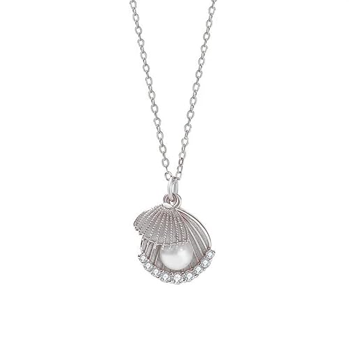 JPXXFM Süßwasserperlen Anhänger Halskette für Frauen, zierliche Muschelform Perle Halshalskette mit Moissanit, Mode Perlenschmuck Geschenk für sie von JPXXFM