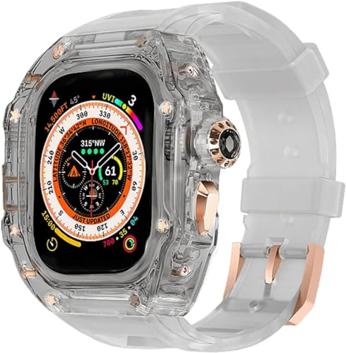 JPXXFM Transparent Watch Case Metal Crown Knopf Fluor Gummi -Band -Mod -Kit ， für Band Ultra 8 7 6 5 4 Se 44mm 45 mm 49 mm Hartpc Cover Ersatzzubehör Kit Kit von JPXXFM