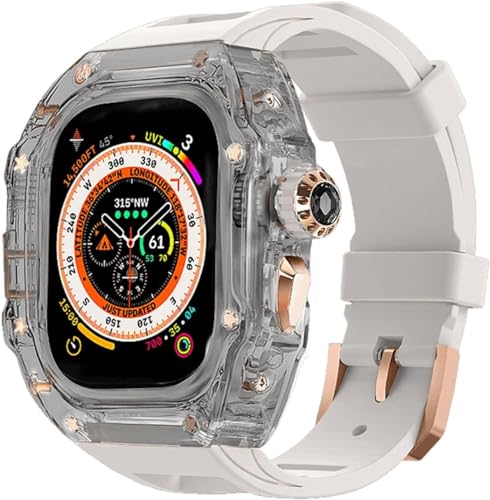 JPXXFM Transparent Watch Case Metal Crown Knopf Fluor Gummi -Band -Mod -Kit ， für Band Ultra 8 7 6 5 4 Se 44mm 45 mm 49 mm Hartpc Cover Ersatzzubehör Kit Kit von JPXXFM