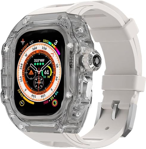 JPXXFM Transparent Watch Case Metal Crown Knopf Fluor Gummi -Band -Mod -Kit ， für Band Ultra 8 7 6 5 4 Se 44mm 45 mm 49 mm Hartpc Cover Ersatzzubehör Kit Kit von JPXXFM