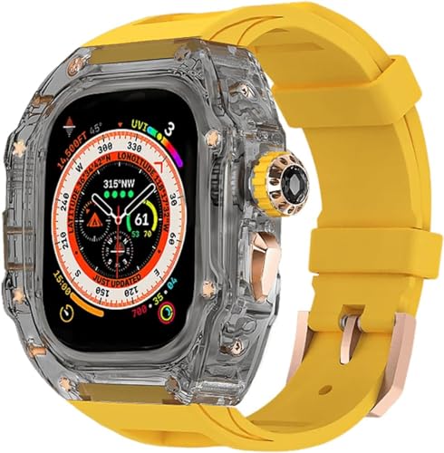 JPXXFM Transparent Watch Case Metal Crown Knopf Fluor Gummi -Band -Mod -Kit ， für Band Ultra 8 7 6 5 4 Se 44mm 45 mm 49 mm Hartpc Cover Ersatzzubehör Kit Kit von JPXXFM