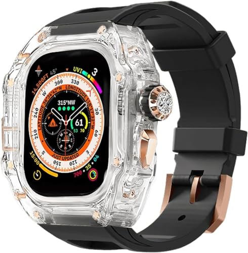 JPXXFM Transparent Watch Case Metal Crown Knopf Fluor Gummi -Band -Mod -Kit ， für Band Ultra 8 7 6 5 4 Se 44mm 45 mm 49 mm Hartpc Cover Ersatzzubehör Kit Kit von JPXXFM