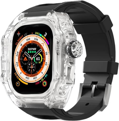 JPXXFM Transparent Watch Case Metal Crown Knopf Fluor Gummi -Band -Mod -Kit ， für Band Ultra 8 7 6 5 4 Se 44mm 45 mm 49 mm Hartpc Cover Ersatzzubehör Kit Kit von JPXXFM
