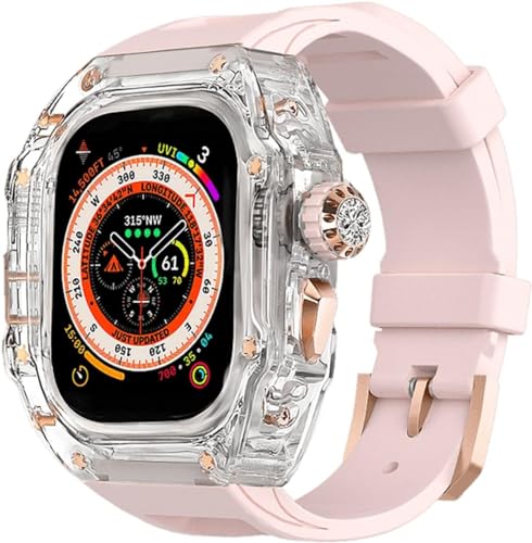 JPXXFM Transparent Watch Case Metal Crown Knopf Fluor Gummi -Band -Mod -Kit ， für Band Ultra 8 7 6 5 4 Se 44mm 45 mm 49 mm Hartpc Cover Ersatzzubehör Kit Kit von JPXXFM