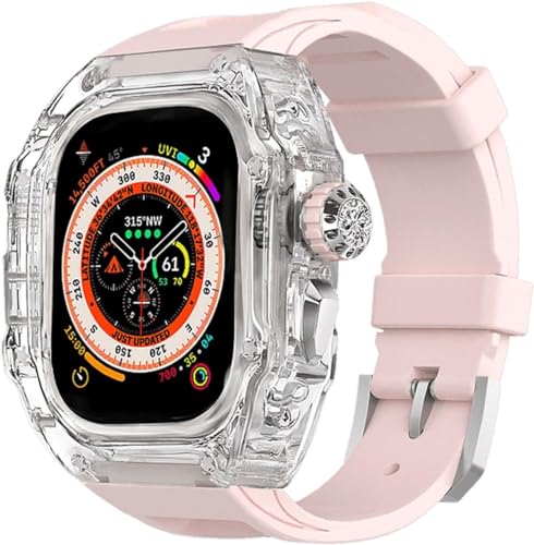 JPXXFM Transparent Watch Case Metal Crown Knopf Fluor Gummi -Band -Mod -Kit ， für Band Ultra 8 7 6 5 4 Se 44mm 45 mm 49 mm Hartpc Cover Ersatzzubehör Kit Kit von JPXXFM