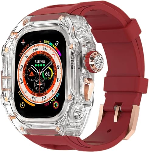 JPXXFM Transparent Watch Case Metal Crown Knopf Fluor Gummi -Band -Mod -Kit ， für Band Ultra 8 7 6 5 4 Se 44mm 45 mm 49 mm Hartpc Cover Ersatzzubehör Kit Kit von JPXXFM