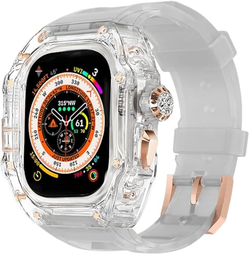 JPXXFM Transparent Watch Case Metal Crown Knopf Fluor Gummi -Band -Mod -Kit ， für Band Ultra 8 7 6 5 4 Se 44mm 45 mm 49 mm Hartpc Cover Ersatzzubehör Kit Kit von JPXXFM
