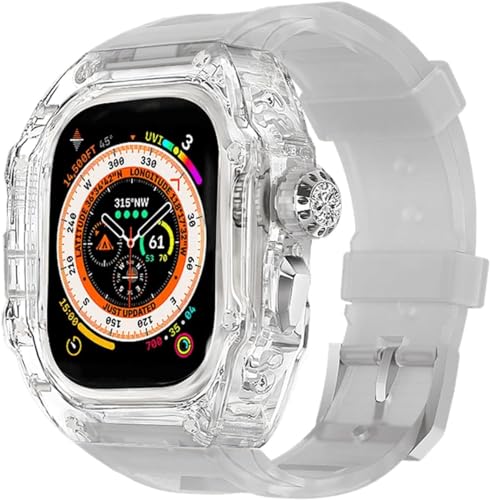 JPXXFM Transparent Watch Case Metal Crown Knopf Fluor Gummi -Band -Mod -Kit ， für Band Ultra 8 7 6 5 4 Se 44mm 45 mm 49 mm Hartpc Cover Ersatzzubehör Kit Kit von JPXXFM