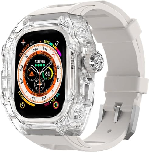 JPXXFM Transparent Watch Case Metal Crown Knopf Fluor Gummi -Band -Mod -Kit ， für Band Ultra 8 7 6 5 4 Se 44mm 45 mm 49 mm Hartpc Cover Ersatzzubehör Kit Kit von JPXXFM