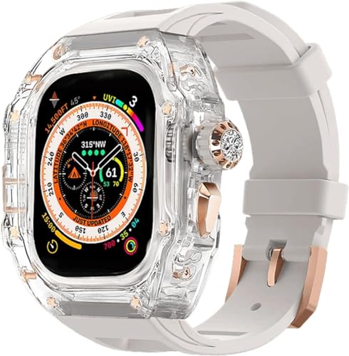 JPXXFM Transparent Watch Case Metal Crown Knopf Fluor Gummi -Band -Mod -Kit ， für Band Ultra 8 7 6 5 4 Se 44mm 45 mm 49 mm Hartpc Cover Ersatzzubehör Kit Kit von JPXXFM