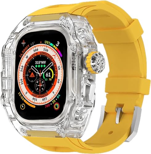 JPXXFM Transparent Watch Case Metal Crown Knopf Fluor Gummi -Band -Mod -Kit ， für Band Ultra 8 7 6 5 4 Se 44mm 45 mm 49 mm Hartpc Cover Ersatzzubehör Kit Kit von JPXXFM