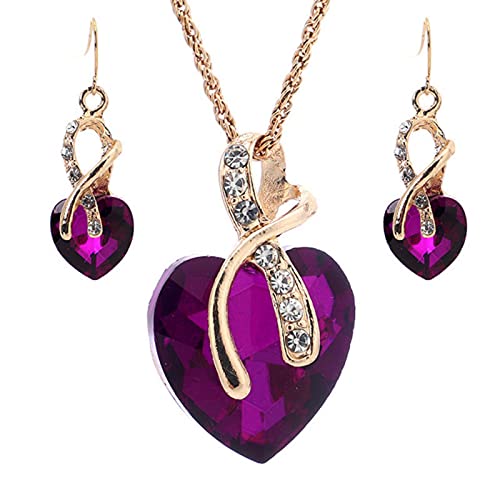JPXXFM Vintage weibliche Regenbogenkristallschmuck Set Charme Farbohrringe für einfache Liebe Herz Hochzeitskette Halskette von JPXXFM