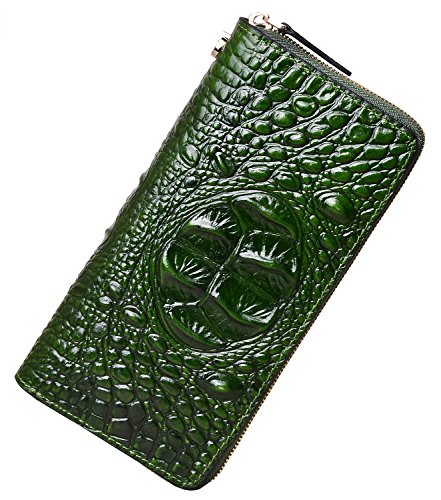 JPXXFM Wristlet Brieftasche Krokodil -Leder -Geldbörsen für Frauen Damen Clutch -Geldbörse (1058 Brown), 1058 Green Croco, s von JPXXFM
