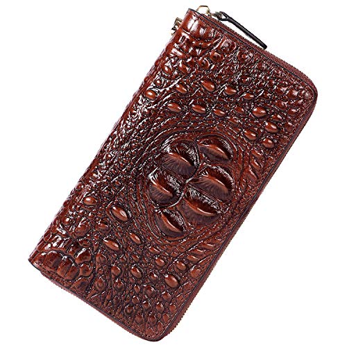 JPXXFM Wristlet Wallet Crocodile Leder Brieftaschen für Frauen Damen Clutch-Geldbörse (1058 Brown), 196-1513 Red Brown, s von JPXXFM