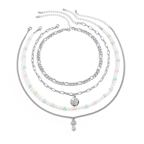 JPXXFM for Women, Necklace Chain for Women Adjustable Figaro and Bead Chain Necklace with Charms von JPXXFM