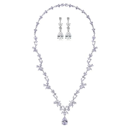 JPXXFM & Natural Crystal Jewelry Set, elegante Halskette & Dangle -Ohrringe, Premium -Braut-/Hochzeitszubehör von JPXXFM