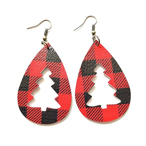 Leather Teardrop Christmas Tree Earrings for Women Girls Multiple Lightweight Big Statement Dangle Drop Hook Stud Nickle Free Jewelry Gifts Christmas Holiday von JPXXFM