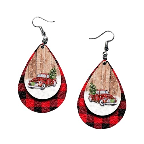 Leather Teardrop Christmas Tree Earrings for Women Girls Multiple Lightweight Big Statement Dangle Drop Hook Stud Nickle Free Jewelry Gifts Christmas Holiday von JPXXFM