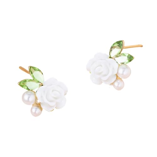 Niedliche Kamellienblumenohrringe für Frauen Sterling Silversilver Post -Tönte zierlich Kristallblattschalen Perlenkugeln Knorpelschsten elegante Hochzeits Geburtstagsfeier Schmuck von JPXXFM
