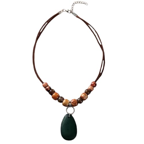 Schmuck Neue 2025 Ankunft Vintage Ethnische Perlen Frauen Halskette handgefertigtes Holz Perlen Wassertropfen Anhänger Halskette für Frauen täglich Kleidung mit für Sie trendy kreatives Geschenk von JPXXFM