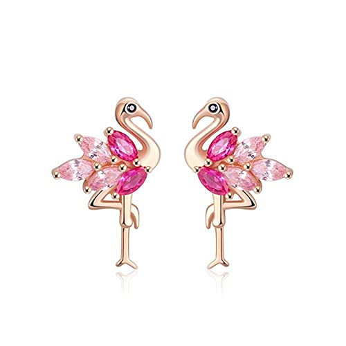 Silver Earrings Flamingo Bird Stud Earring 4a Zircon Rose Color Silver Jewelry von JPXXFM