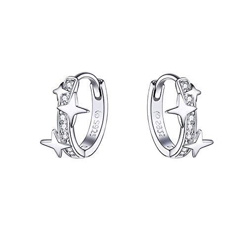 Star Cubic Zirconia Huggie Hoop Earrings for Women Sterling Silver Constellation Cartilage Cute Charms CZ Sleeper Small Hoop Dainty Stars Earrings Hypoallergenic Sensitive Ear Jewelry von JPXXFM