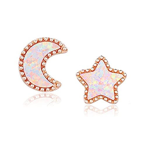 TTDGYYXW Moon & Star White Fire Opal Rose & Color Earrings for Womens Party Jewelry Stud Earrings,White,Rose von JPXXFM