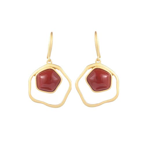 TTDGYYXW Plated Inlaid Red Agate Pendant Women's Ear Hook Irregular Earrings Wavy Geometric Cutout Earrings, von JPXXFM