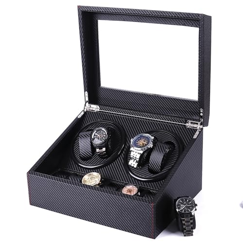 Uhr Wickler Automatic Watch Winder für 4 Uhren und 6 Lagerräume PU Leder selbstwindende mechanische Beobachtungsbox mit ruhiger Motor-Rotary-Uhr-Display-Hülle für Männer und Frauen Uhren Atmosphäre von JPXXFM