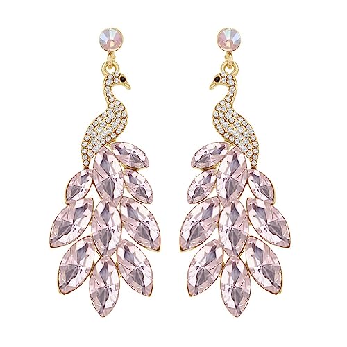 Vintage Peacock Dangle Earrings for Women 14K Plated Green Crystal Feather Peafowl Statement Drop Dangling Stud Earring Boho Exaggerated Birthday Holiday Jewelry Gifts von JPXXFM