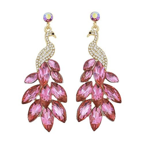 Vintage Peacock Dangle Earrings for Women 14K Plated Green Crystal Feather Peafowl Statement Drop Dangling Stud Earring Boho Exaggerated Birthday Holiday Jewelry Gifts von JPXXFM