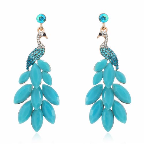 Vintage Peacock Dangle Earrings for Women 14K Plated Green Crystal Feather Peafowl Statement Drop Dangling Stud Earring Boho Exaggerated Birthday Holiday Jewelry Gifts von JPXXFM