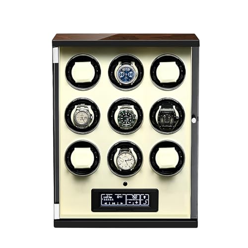 Watch Winder Automatic Watch Winder for 9 Watches Wooden Watches Rotation Storage Box Display Dust-Proof Case 4 TPD Modes LCD Remote Control with Quiet Motor for Men and Women Watches (Color : B) von JPXXFM