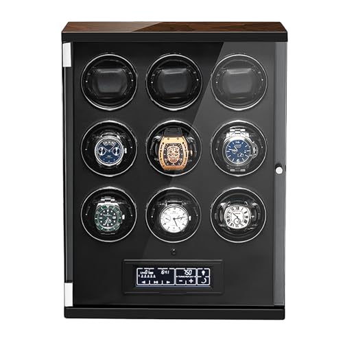 Watch Winder Automatic Watch Winder for 9 Watches Wooden Watches Rotation Storage Box Display Dust-Proof Case 4 TPD Modes LCD Remote Control with Quiet Motor for Men and Women Watches (Color : B) von JPXXFM