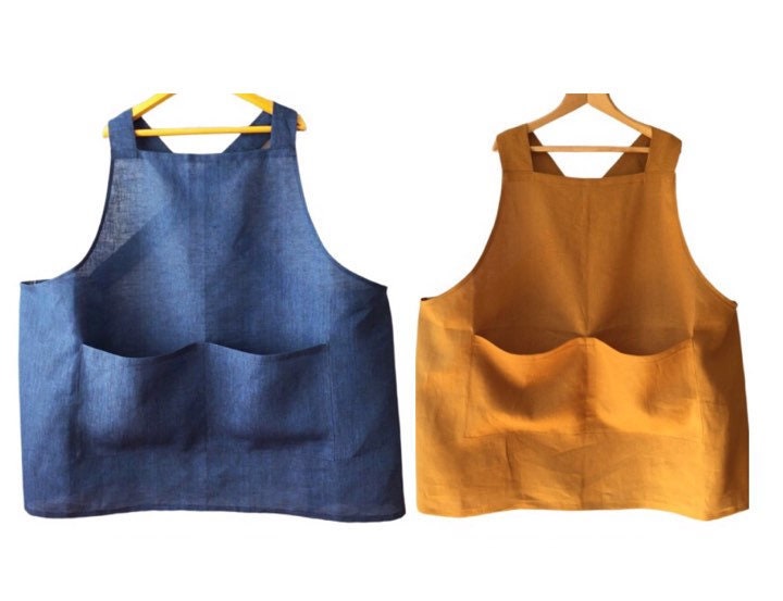Leinenschürze Übergröße Schürze Japanschürze Kreuzrückenschürze Extra Große Für Männer Keine Krawatten Leinenschürze Große von JPalKnits