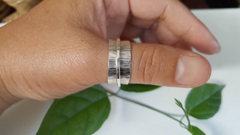 925 Sterling Silber Drehring Mit Einem Spinner 3/8 "Breite Neue Textur von JQIN