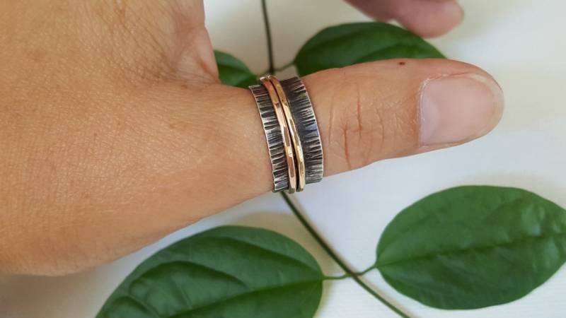 Drehring Antik Akzentuiert 14K Rose Und Gelbgold Gefüllt Spinner 3/8 "Breit von JQIN