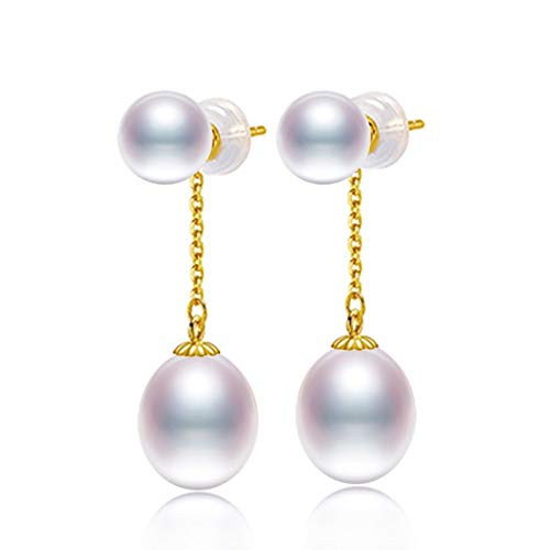 JQQJZLC 18k Drop-Ohrringe 7-8 mm Süßwasserperle mit etwa 9 mm Tränenpearl-Ohrringen für Frauen Geschenk von JQQJZLC
