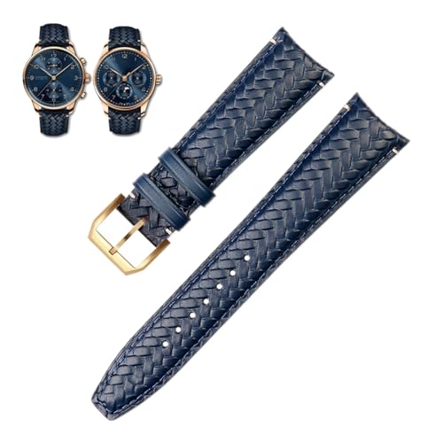 JQQJZLC 22mm 20 mm echtes Leder -Uhrband für IWC IW503312 IW500713 IW344205 Blaues Cowhide Watch Gurt an Pin Schnalle von JQQJZLC