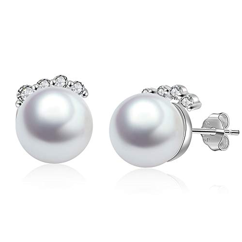 JQQJZLC 925 Perlenohrringe kubische Zirkonia -Hölzer Ohrringe für Frauen feines Schmuck Engagement Hochzeit Geschenke von JQQJZLC
