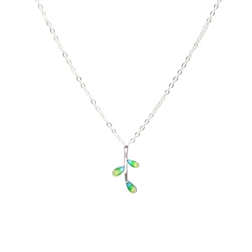 JQQJZLC 925 Sterling Silber Grüne Blatt Halskette für Frauen Mädchen grünes Blatt grünes Blattklee Anhänger Blattpflanze Grün grün von JQQJZLC
