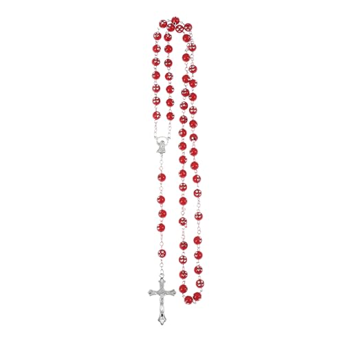 JQQJZLC 925 Sterling Silber Religiöser Rosenkranz Halskette für Frauen und Männer - 1PC Catholic Cross Rosenkranzperlen Anhänger Religiöse runde Kristallperlen Halskette, Maria Jesus Cross Anhänger von JQQJZLC