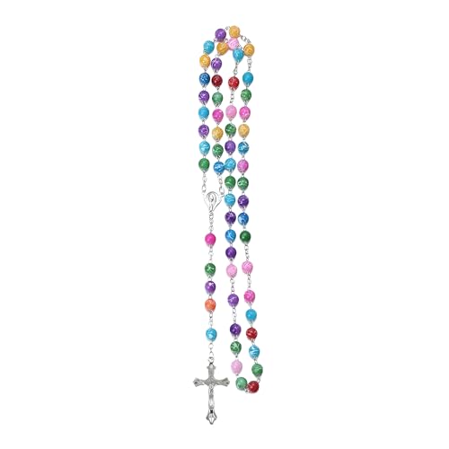 JQQJZLC 925 Sterling Silber Religiöser Rosenkranz Halskette für Frauen und Männer - 1PC Catholic Cross Rosenkranzperlen Anhänger Religiöse runde Kristallperlen Halskette, Maria Jesus Cross Anhänger von JQQJZLC
