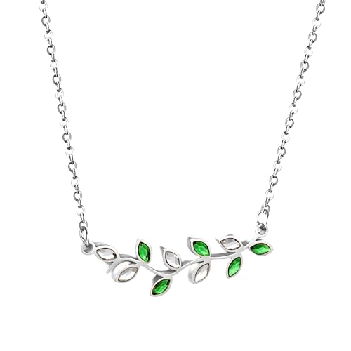 JQQJZLC 925 Sterling silbergrüne Blatt Halskette für Frauen Mädchen Amulett Anhänger grün glückliche Klee Grüne Blätter Pflanzenblätter grüne Halskette mit kurz von JQQJZLC