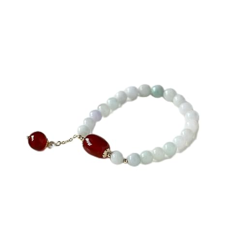 JQQJZLC Armbänder Natural Jade Perlen Armband Armreifen für Frauen Schmuck Edelstein Achate Perl Quaste Pendellarm Armband handgefertigtes Strang Geschenk (Farbe: Rotes Achat) von JQQJZLC
