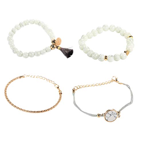 JQQJZLC Armband 4 -teiliges Multi -Stil -Armbänder für Frauen stapelbare türkiser Perlenstrang Stretchangeln Quasten -Charme Armband Links Ladies Juwely JQQJZLC Armband 4 -teiliges Multi -Stil -Armbänder für Frauen stapelbare türkiser Perlenstrang Stretchangeln Quasten -Charme Armband Links Ladies Juwely von JQQJZLC