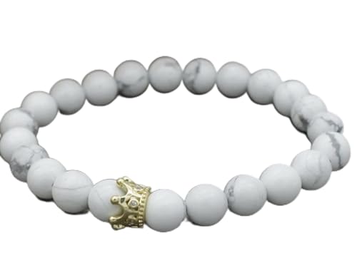 JQQJZLC Armband 8mm Kronkupfer weißer elastischer Gewinde eingestellter Perlen Natur Schwarzer Vulkan Lavasteinarmband Armbänder Damen Juwely (Größe: 2) von JQQJZLC